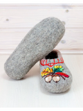Chuni sheep wool 100% gray slippers Аcorns