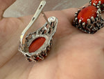 Set Earrings Ring silver 925 orange agate