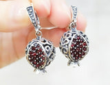 Persephone Earrings Silver 925 Pomegranate with red zircon