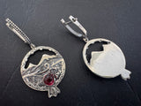 A pair of earrings in a shape of pomegranate with Ararat mount and grape ornament made from sterling silver by Armenian artisans.