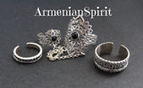 Set of 3 rings made in traditional Armenian Spirit style with ornaments in a shape of flowers.