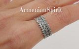 Simple ring with small floral pattern in Armenian old style made of high quality silver 925