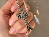 Armenian cultural silver 925 cross necklace. Perfect for men, this traditional 5cm cross symbolizes strength and faith.  The pendant cross has eight ponts and traditional pattern. Buy in bulk for Armenian baptism ceremonies at the Armenian Apostolic church. Each necklace features a unique eight points cross khachkar design. Experience the rich history of Christianity with our Silver 925 cross, handcrafted by Armenians, the first Christians. Shop online now and own a piece of Armenian heritage. 