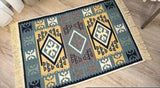 Decorative Armenian rug with geometric taraz pattern on a wooden floor