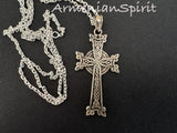 Traditional Armenian pendant cross jewelry for men. Crafted with silver 925, our 5cm cross necklace features the iconic eight points khachkar design. Measuring 5 centimetres.


