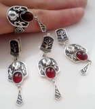 Buy Armenian handmade jewelry set silver 925 pomegranate earrings ring pendant with dangling detail and red oval garnet gemstone and a tree of life symbol.