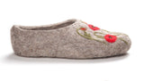 Gray slipper with floral embroidery on a white background