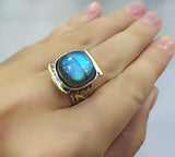 Enhance your vacation look with our stunning Labradorite ring, crafted from high-quality sterling silver 925. The natural gemstone will add a touch of elegance to any outfit, while our free worldwide shipping and discounts make purchasing online at Armenian Spirit jewelry store a smart choice.
