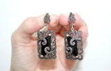 Armenian Spirit black rectangle earrings  made of sterling silver 925 and marcasite