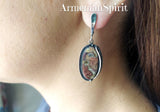 Earrings long dangle crazy lace agate made by Armenian artisans