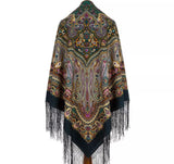 Green oversized shawl till the knee, wrapping for XXL woman