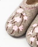 Felted house shoes with pink flowers