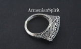 Elevate your style with our high-quality, handmade sterling silver ring. Its unique design, inspired by Armenian filigree jewelry, adds a touch of elegance. Lightweight and eye-catching, this ring is the perfect addition to any jewelry collection. Experience the beauty and artistry of this one-of-a-kind piece. Order now!
