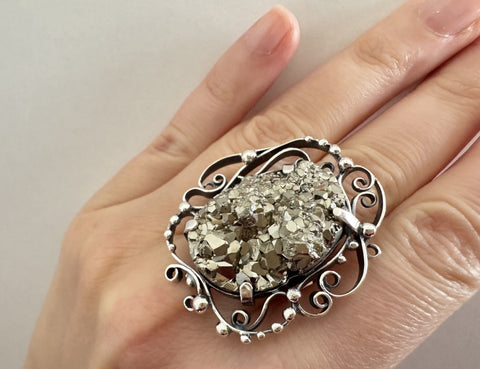 Ring silver 925 Natural druse pyrite