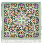 Square shawl merino wool fringed with purple roses on a green background