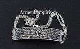 Armenian silver bracelet plate with a Hayr mer prayer and eight pointed cross with chains and ArmenianSpirit title.