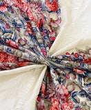Floral woolen white shawl with vintage blue and red peony flowers