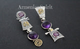 Earrings silver 925 Gold plated Amethyst Armenian Spirit