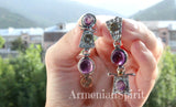 Set silver 925 Earrings ring Amethyst pink quartz