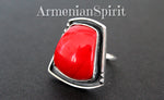 Silver 925 Ring red artificial coral