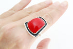 Silver 925 Ring red artificial coral