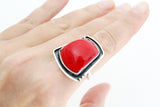 Silver 925 Ring red artificial coral