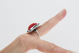 Silver 925 Ring red artificial coral