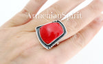 Silver 925 Ring red artificial coral