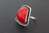 Silver 925 Ring red artificial coral