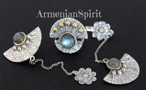 Labradorite blue Earrings ring Silver 925 Armenian Spirit