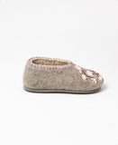 Gray woolen slipper with pink flowers on a white background