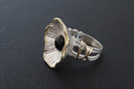 Flower Onyx ring black Sterling SILVER 925 gold plated