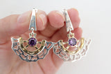 Jewelry set Earrings ring Gold and silver 925 Purple zircons