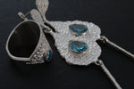 Very long drop earrings Light blue zircon jewelry Silver 925