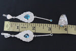 Very long drop earrings Light blue zircon jewelry Silver 925