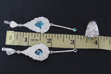 Very long drop earrings Light blue zircon jewelry Silver 925