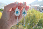 Very long drop earrings Light blue zircon jewelry Silver 925