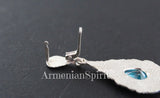 Very long drop earrings Light blue zircon jewelry Silver 925
