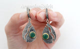 Sterling silver 925 SET Earrings ring pendant natural jade gemstone green