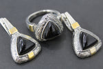 Earrings and ring Gray Venus hair gemstone Silver 925 gold plated