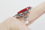 Earrings ring red topaz silver 925 marcasite bow
