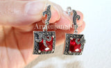Marcasite jewelry ring earrings lab topaz square SILVER 925