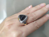 Earrings and ring onyx black gemstone Silver 925 gold plated