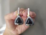 Earrings and ring onyx black gemstone Silver 925 gold plated