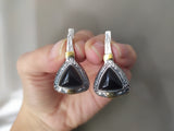 Earrings and ring onyx black gemstone Silver 925 gold plated