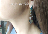Long Earrings ring Set labradorite blue gem Silver 925 gold plated