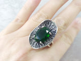 Set Ring Earrings Pendant green Silver 925