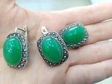 Set Ring Earrings Silver 925 Green jadeite