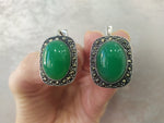 Marcasite Earrings Silver 925 Green jadeite