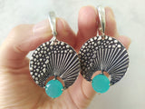 Large Ring Earrings green Silver 925